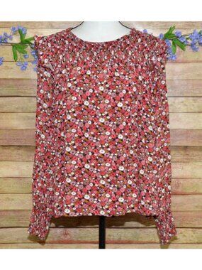 KNOX ROSE Women’s Peasant Blouse Top Size XXL Pink Floral Smocked Shabby Chic